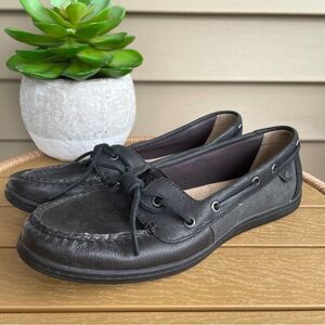 Sperry Top Sider Black Leather Slip-On Boat Shoes Flat Loafers Women's Size 12M